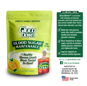 GLUCODOWN® Diabetic Friendly Beverage, Maintain Healthy Blood Sugar, Delicious Lemon Tea (45-Servings)