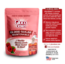 Load image into Gallery viewer, GLUCODOWN® Diabetic Friendly Beverage, Maintain Healthy Blood Sugar, Delicious Raspberry Tea (45-Servings)