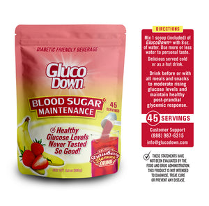 GLUCODOWN® Diabetic Friendly Beverage, Maintain Healthy Blood Sugar, Delicious Strawberry Banana (45-Servings)