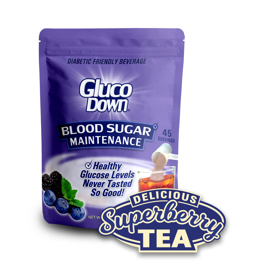 GLUCODOWN® Diabetic Friendly Beverage, Maintain Healthy Blood Sugar, Delicious Super Berry Tea (45-Servings)